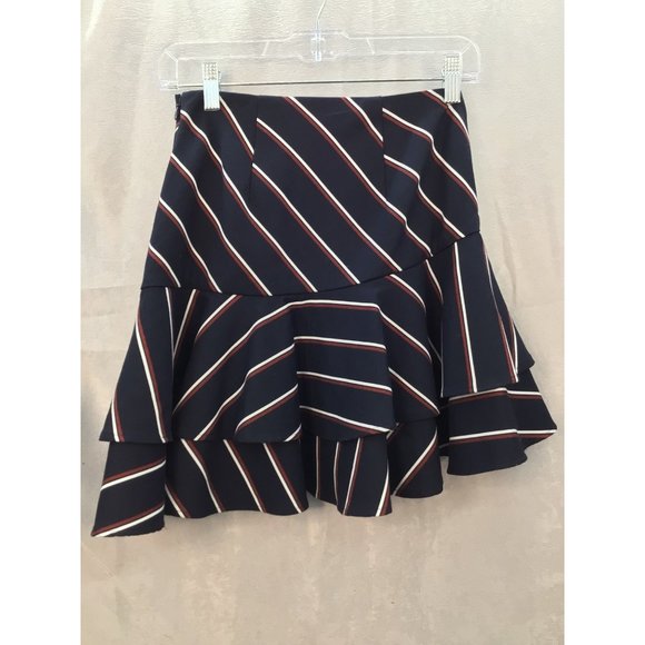 Express Fit & Flare Striped Mini Skirt Size 00 Zip Side Navy/Red/White - Picture 6 of 9